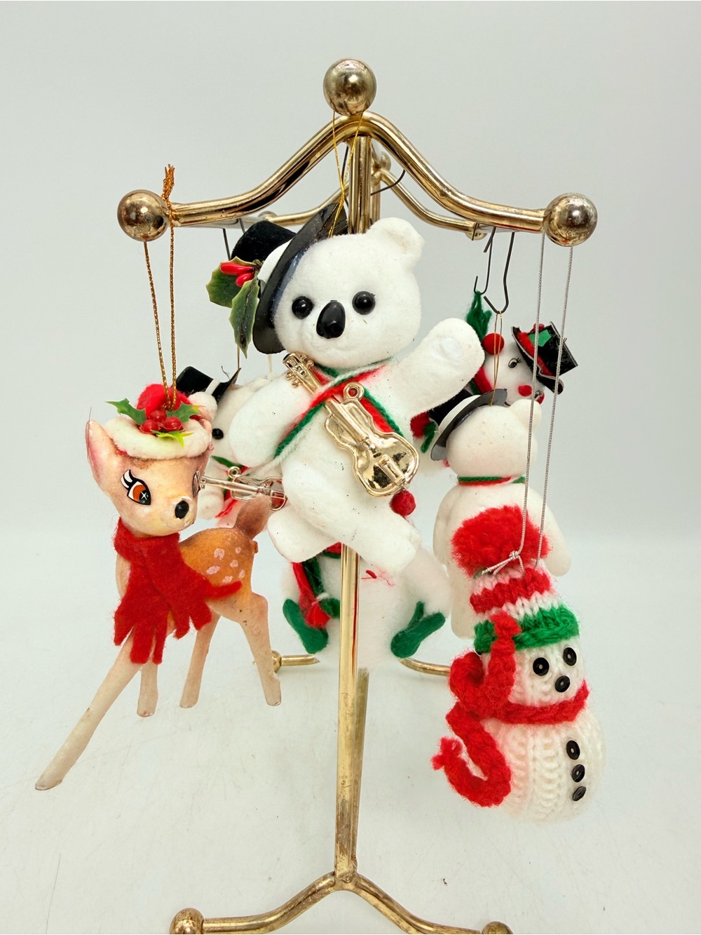 Mix of vintage Christmas tree flocked fabric ornaments - holiday decor